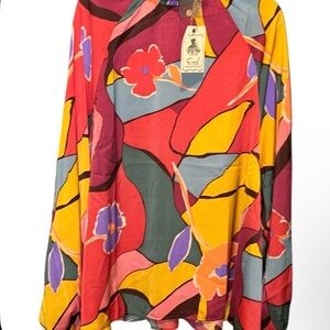 Easel Colorful Floral Long Sleeve Blouse